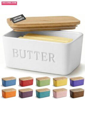 Extra Large Ceramic Butter Dish with Airtight Bamboo Lid